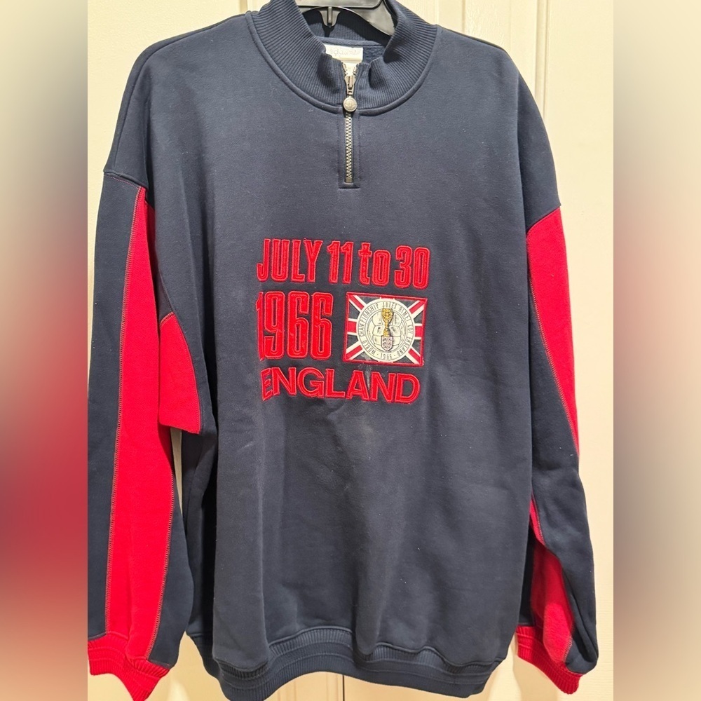 adidas Navy and Red England Men's Zip Up Sweater